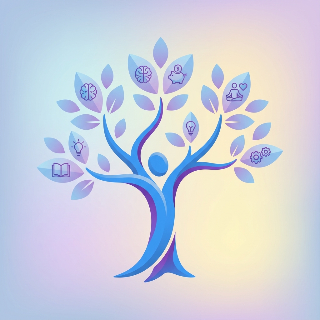 A tree with branches representing knowledge nodes spreading outward